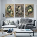 Miniatyrbillede 2 af 4: 3 plakater Sjov badeværelse vægkunst frø kunstplakat lærred maleri vintage frø
