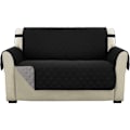 Miniatyrbillede 1 af 5: Dobbeltsidet vendbart betræk til quiltet sofa, luksuriøst ekstra, blødt, vandtæt med elastiske fastgørelsesremme, (2-personers sofa, sort)