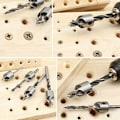 Miniatyrbild 2 av 5: 7-delad HSS 5-flöjtsborrset med sänkslip för träskruv, fasning för olika skruvlängder genom enkel lossning och åtdragning av skruven, 3-6 mm set