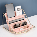 Miniatyrbillede 4 af 5: Multi-lags Læder Jern Opbevaringsstativ Fjernbetjening Display Hylde Skrivebord Organizer Kosmetik-Blå