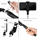 Miniatyrbillede 3 af 5: Bluetooth Selfie Stick, 3 i 1 Selfie Stick Stativ Udvidbar Bluetooth Selfie Stick Teleskopisk Justerbar Monopod med Aftagelig Fjernbetjening &