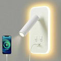 Miniatyrbild 1 av 4: LED-vägglampa, Sängbord Läslampa med Strömbrytare, USB-laddningsport, Justerbar Stämningsbelysning för Sovrum (3W Naturligt Ljus + 10W Varm Ljus) Vit