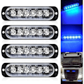 Miniatyrbilde 1 av 5: 4-pakke - Ultratynn Blå 6 LED Strobe Lys - LED Lyslist Mini Nødlyslist 18 Blinkende Moduser 12V-24V for Universelt Kjøretøy eller Lastebil