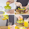 Miniatyrbild 4 av 5: Multifunktionell manuell citrusjuicer, 4 i 1 juicer för apelsiner, citroner, citrusfrukter, med 2 pressar, graverad mått 400 ml