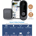 Miniatyrbillede 4 af 5: Trådløs dørklokke med 1080P kamera, indendørs Wifi videodørtelefon, 2-vejs lyd, SD-kort og cloud-lagring, IP66 vandtæt, 130° vidvinkel infrarød N