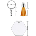 Miniatyrbild 2 av 5: 144 st transparenta skivor i akryl, hexagonformade nyckelringar, tomma hängen och tofsprydnader med kedja för gör-det-själv-hantverk