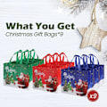 Miniatyrbilde 4 av 5: Sett med 9 store julegaveposer Gjenbrukbare julebæreposer med håndtak for gaver, shopping, festutstyr 3 farger 12,8 x 9,8 x 6,7 tommer