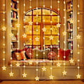 Miniatyrbild 1 av 5: Julstjärnelyktor, Utomhus Stränglyktor, 80 Stjärnstränglyktor, 144 LED, 2m x 1.5m, Anslutbar Stjärnridå med 8 Lägen, Fjärrkontroll Vind