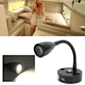 Miniatyrbilde 4 av 5: RV Leselys Flexible Hals 3 Farger Lys 1224V 3W USB Oppladbar Universal for Yachter Båter Svart