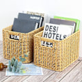 Miniatyrbillede 2 af 5: Håndvævet Rattan Opbevaringskurv Flettet Kurv Desktop Opbevaringsboks Arrangement Diverse Indlejringskurv L