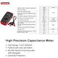 Miniatyrbillede 4 af 5: Professionel kapacitansmåler, digital kondensatortester 0,1 pF - 20000uF med kapacitansmåler med LCD-baggrundsbelysning og beskyttelsesjakke Max 1999
