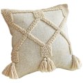 Miniatyrbilde 1 av 5: Boho-stil kasteputetrekk med frynser i bomull, beige, for nøytral soveromsdekor 1