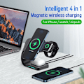 Miniatyrbillede 4 af 5: 4 i 1 Smart Trådløs Oplader Station til Apple Serie Iphone Watch Airpods, 15W Hurtig Opladningsstativ（Sort）