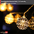Miniatyrbild 4 av 5: Led Globe String Lights, 20 Guld Metallbollar Med Mönster, För Bröllop, Semester, Jul, Inomhus, Utomhus, Med Timer, 3 Meter, Utbyggbar