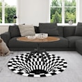 Miniatyrbild 4 av 5: Illusion Mattan Fångar Effekten 3D Hål Botten Rund Mattan Svart Vit Rutnät Sovrum Rum Halkfri Golvmatta-C