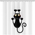 Miniatyrbillede 2 af 5: 180x180cm Sort Kat med Poter Bruseforhæng Sød Sjov Kat Kitty Badeforhæng Hvid Baggrund Polyester Badeforhæng til Badeværelse med Kroge