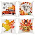 Miniatyrbilde 1 av 5: Høst Pynteputer 18X18, Høstdekorasjon for Hjem, Sett med 4 Dekorative Puter i Lønnetre, Happy Autumn Sofa Putetrekk