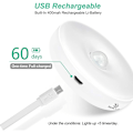Miniatyrbilde 3 av 5: Automatisk LED nattlys, innendørs bevegelsessensor, 3 moduser (auto/på/av), LED skaplys, USB-oppladbart lys for utstillingsvinduer, kjøkken (3 stk)