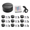 Miniatyrbilde 3 av 5: 10-pakke 3D LED nattlysbase + fjernkontroll + USB-kabel, 16 farger lysshow-visning for svart akryl