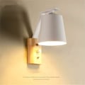 Miniatyrbillede 1 af 4: Led Metal Trævæglampe Moderne Enkel Kreativ Soveværelse Sengelampe Retro Kreativ Balkon Massivt Trævæglampe E27 Stil Uden Lyskilde (Hvid)
