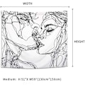 Miniatyrbillede 3 af 5: Skalle-Vægtæppe The Kissing Lover Vægtæppe Væghæng, Blå og Hvid Menneskeskelet Tæppe med Rosekrans Hjemmeindretning Vægtæpper Vægkunst til Værelse