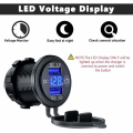 Miniatyrbillede 5 af 5: Motorcykel Dobbelt USB Biloplader/QC3.0 Vandtæt, 12V/24V/36W USB Oplader Stik, med LED Digital Voltmeter og Afbryder, til Biler, ATV, Bus(Blå)