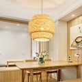 Miniatyrbillede 4 af 5: Pendellampe Loftslampe Retro Cafe-Hängelampe Japanischer Stil Handgewebter Bambus-Lampenschirm für Teestube B