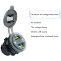 Miniatyrbilde 5 av 5: Dual Port USB-billader for biluttak QC3.0 12V/24V ladeadapter med LED digital voltmeter berøringssvitsj A
