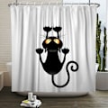 Miniatyrbillede 3 af 5: 180x180cm Sort Kat med Poter Bruseforhæng Sød Sjov Kat Kitty Badeforhæng Hvid Baggrund Polyester Badeforhæng til Badeværelse med Kroge
