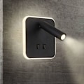 Miniatyrbillede 1 af 4: LED-sengelampe til indendørs brug, hotelvæglampe, sengelampe til væg, korridorvæglampe med afbryder, sort, 3W + 10W (firkantet)