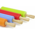 Miniatyrbillede 5 af 5: Silikone Kagerulle Massivt Træhåndtag Non-Stick Rullestik Melstang Bageværktøj 30cm