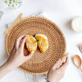 Miniatyrbillede 5 af 5: Rattan Brødkurv Rund Vævet Te Bakke med Håndtag til Servering af Middagsfester Kaffe Frokost (8,7 tommer)