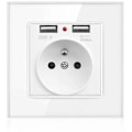 Miniatyrbilde 1 av 5: Veggkontakt med dobbel USB - Lader for iPhone/Android Fransk stikkontakt