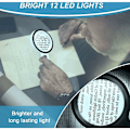 Miniatyrbillede 4 af 5: Læseforstørrelsesglas med 12 LED-lys, dobbelt glaslinse med 30x forstørrelse. Til nemt at læse mønter, frimærker, kort. Ideel til tilfælde af makuladegeneration