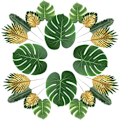Miniatyrbillede 1 af 5: Kunstige planter 66 stykker 6 blade kunstig palme, falske blade, stængler og blade, simulering tropiske planter, jungle strand tema Hawa fest,