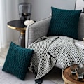 Miniatyrbillede 2 af 5: Fløjlsbetræk til puder 30x50cm til stue sofa - Sæt med 6 enkle mønstrede firkantede pudebetræk til soveværelsesdekoration, Blå Grøn