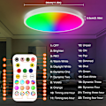 Miniatyrbilde 4 av 5: Sirkelformet LED Taklampe RGBCW 24W Intelligent Dimmbar Innendørs Belysning med RF Fjernkontroll Egnet for Soverom og Stue Svart