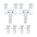 Miniatyrbillede 2 af 5: Glasrørsadapter, 2 stk. 14 mm han til dobbelt 14 mm hun med 4 stk. 14 mm transparent glas