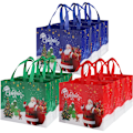Miniatyrbilde 1 av 5: Sett med 9 store julegaveposer Gjenbrukbare julebæreposer med håndtak for gaver, shopping, festutstyr 3 farger 12,8 x 9,8 x 6,7 tommer