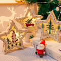 Miniatyrbillede 4 af 5: Julepynt til Vindue, 3 stk. Julelysstjerne, LED Træbelyst Julepynt, Træhængende Pynt til Juletræ, DI