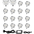Pikkukuva 1 / 5: 16 kpl LED-upotettuja valaisimia puuterassille, vedenpitävä IP67, ulkokäyttöön tarkoitetut upotetut valaisimet, 0.6W DC12V, valkoinen valo, mini-lampun sarja polulle