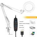 Miniatyrbilde 3 av 5: Klemmebordlampe, skrivebordslampe, med 8x forstørrelsesglass, svingarm, dimbar LED, 3 fargemoduser, 10 lysstyrkenivåer -