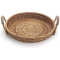 Miniatyrbilde 2 av 5: Runde fruktkurver i rotting for bord, flettet brødbratt med håndtak for servering av mat, kjeks, snacks (28 cm i diameter x 4,5 cm høy)