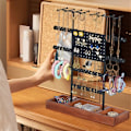 Miniatyrbillede 4 af 5: Træbase Stativ, til Justerbar Højde Organizer, Display Tower Metal Holder