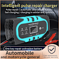 Miniatyrbild 2 av 5: 10A 12V Bilbatteriladdare Automatisk Smart Batteriladdare med LCD-pekskärm Display Reparationsladdare, EU-kontakt