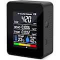 Miniatyrbillede 1 af 5: Bærbar Luftkvalitetsdetektor CO2 Måler Digital Temperaturmåler Luftfugtighedstester CO2 TVOC Formaldehyd HCHO Detektor (1-Sort)