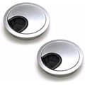 Set med 2 runda infällda kabelkanaler, borstad ståltrådsdesign, kabelhantering för kontorsbord diameter 60 mm - silver pearl krom