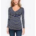 Miniatyrbillede 3 af 5: Kvinde Maternity Amning Toppe Langærmet Toppe Casual Stribet Bluse Toppe Skjorte til Gravide Navy Blue L