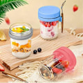 Miniatyrbilde 4 av 5: 4-delt beholder med lokk og skje, glasskrukker egnet for yoghurt, frokostblandingspudding, forseglet havregrynglass