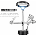 Miniatyrbillede 4 af 5: Hobby Forstørrelsesglas Med Led Lys Håndhjælpsstation Gratis 4X Forstørrelsesglas Stativ Med Klemme Og Alligator Klips